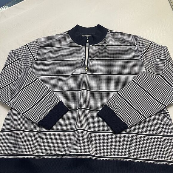 FootJoy Tops - FOOTJOY Women Navy Houndstooth 1/4 Zip Sweater Pullover Plus Size Size 2X